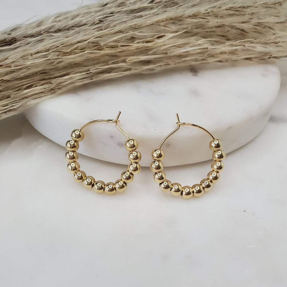5 for $25 Gold Color Beaded Small Hoop Earrings - Picture 2 of 5